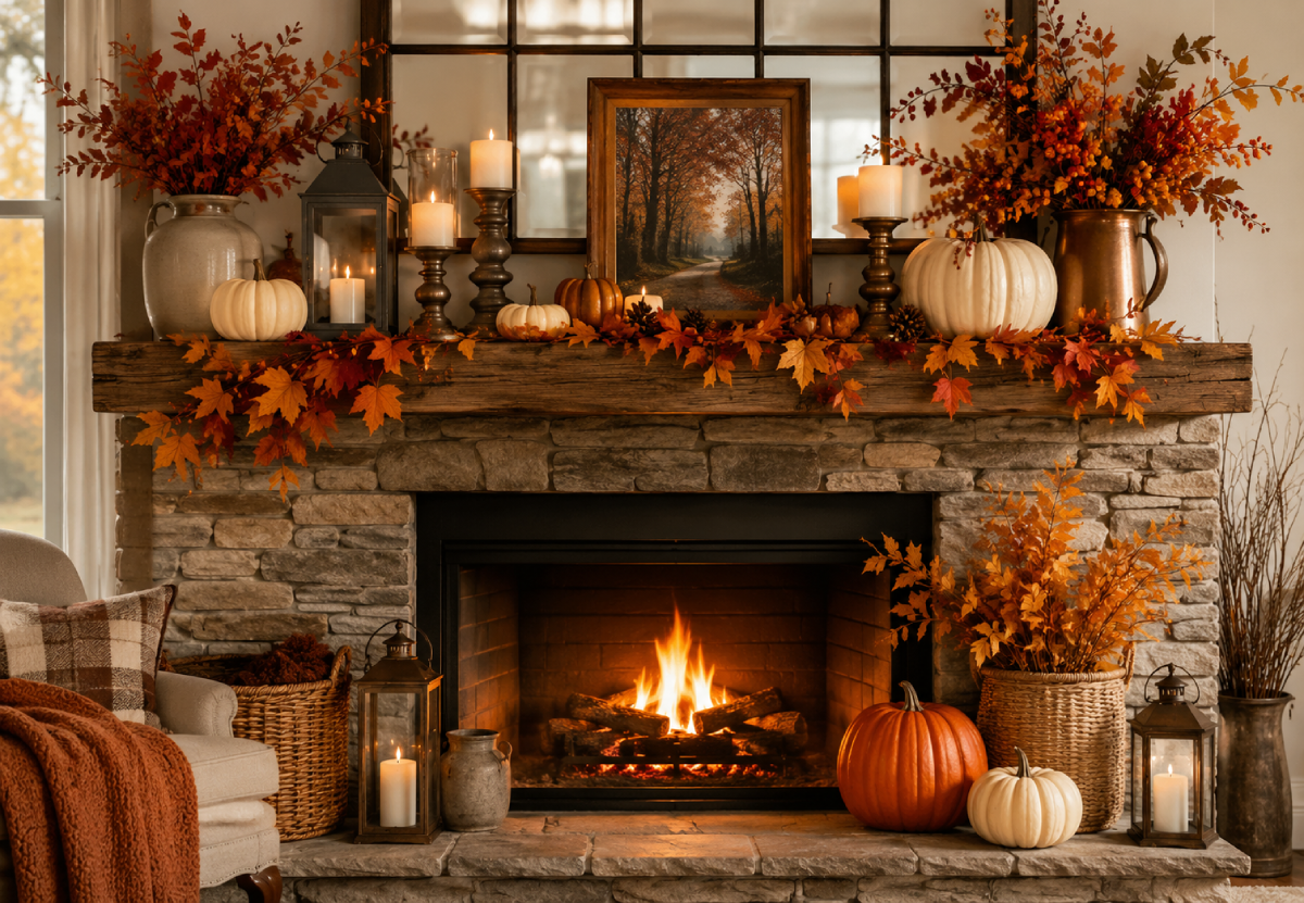 Fall Fireplace Mantel Decor Ideas